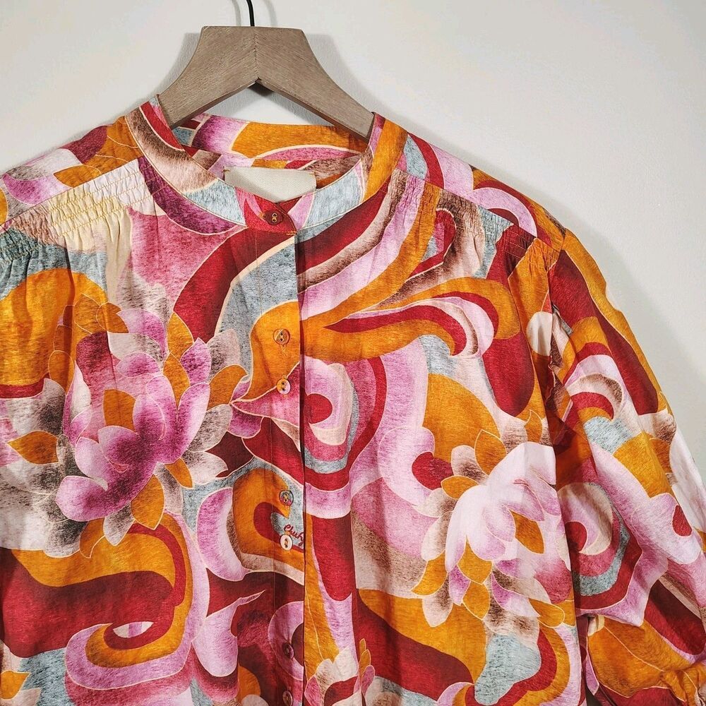 Chufy 100% Organic Cotton Floral Swirl Button Front Mini Dress Shirt Tunic Large - Picture 9 of 10